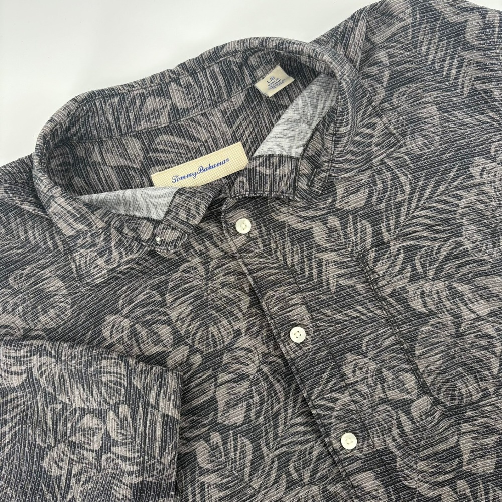 Tommy Bahama Mens Grey Tropical Palm Leaf Tencel Modal Button Down Shrt ST326951